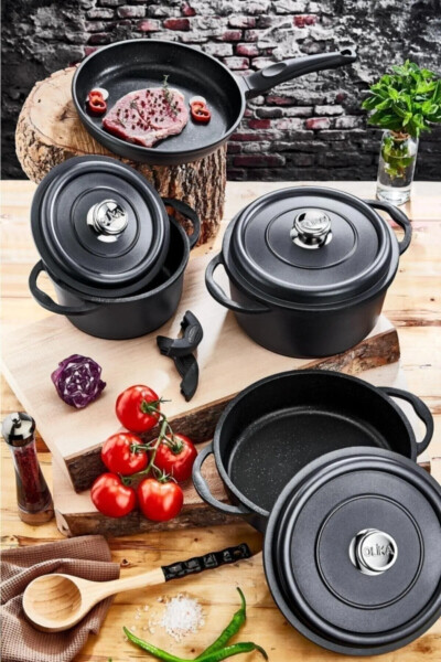Olika Palladium Premium Plus 7 Parça Döküm Tencere Seti - Siyah - 